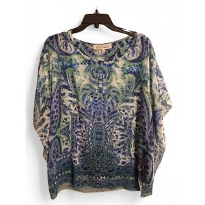 G COLLECTION Blue Green Paisley With Blue And Silver Rhinestones Size Small New